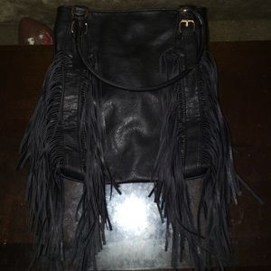 Yoki Black Fringe Leather Handbag